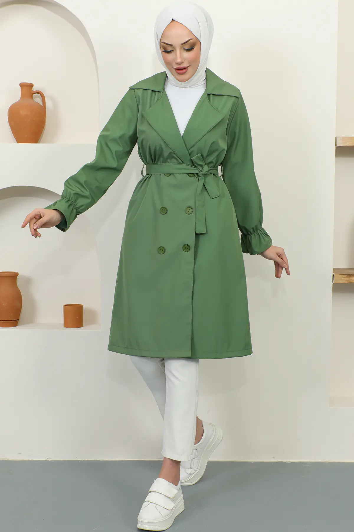 Trench Coat Wıth Elastıc Sleeves-detail