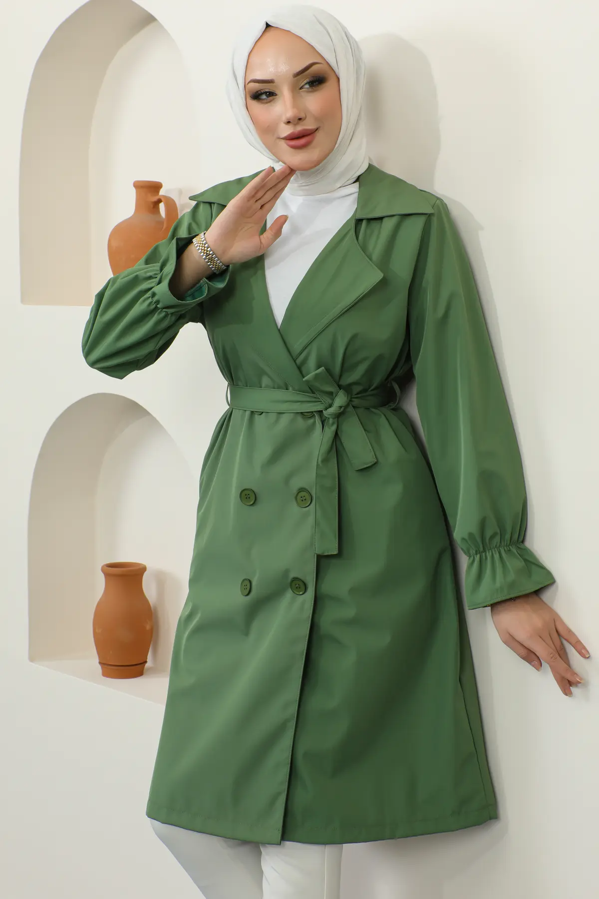 Trench Coat Wıth Elastıc Sleeves-detail