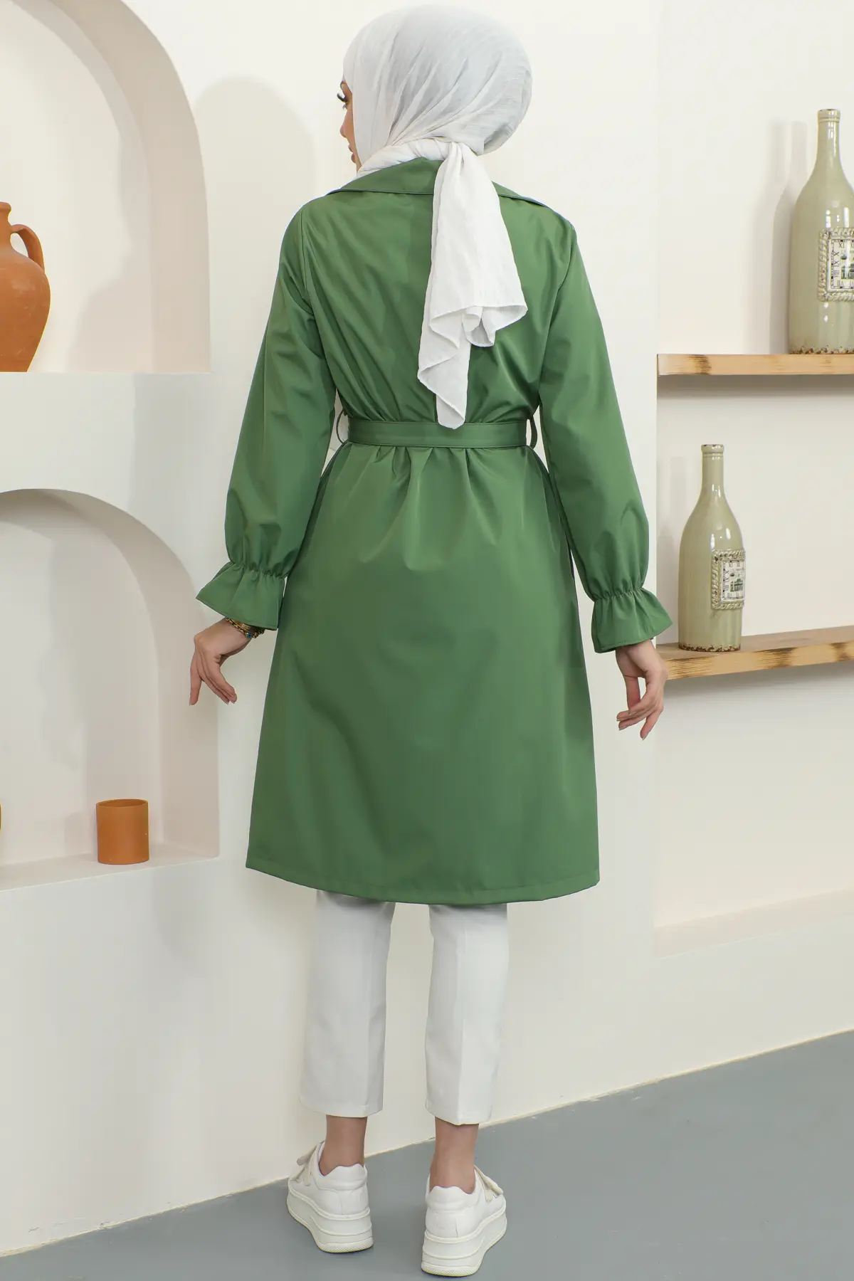 Trench Coat Wıth Elastıc Sleeves-detail