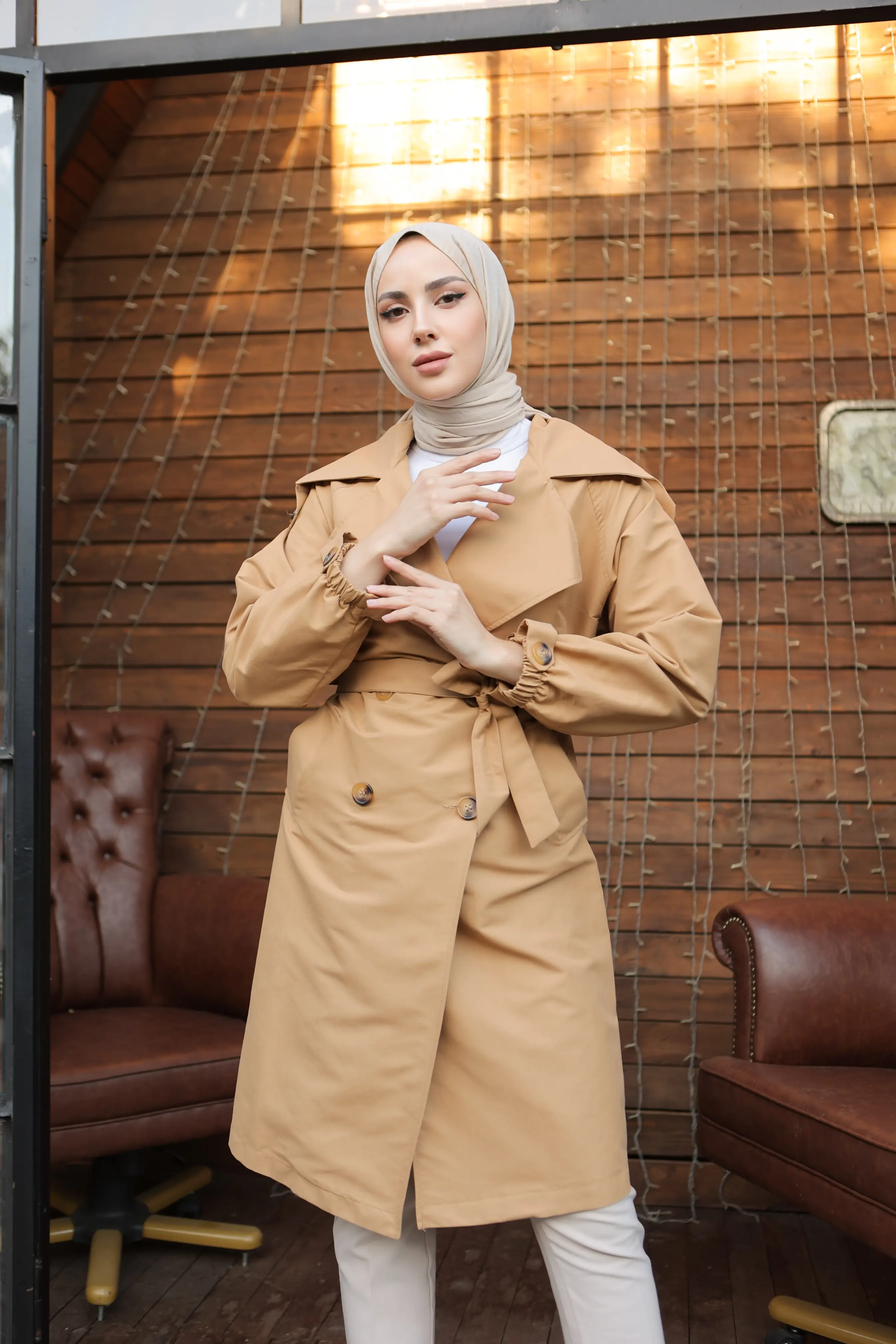 8451 Geniş Yaka Trençkot Camel-detail