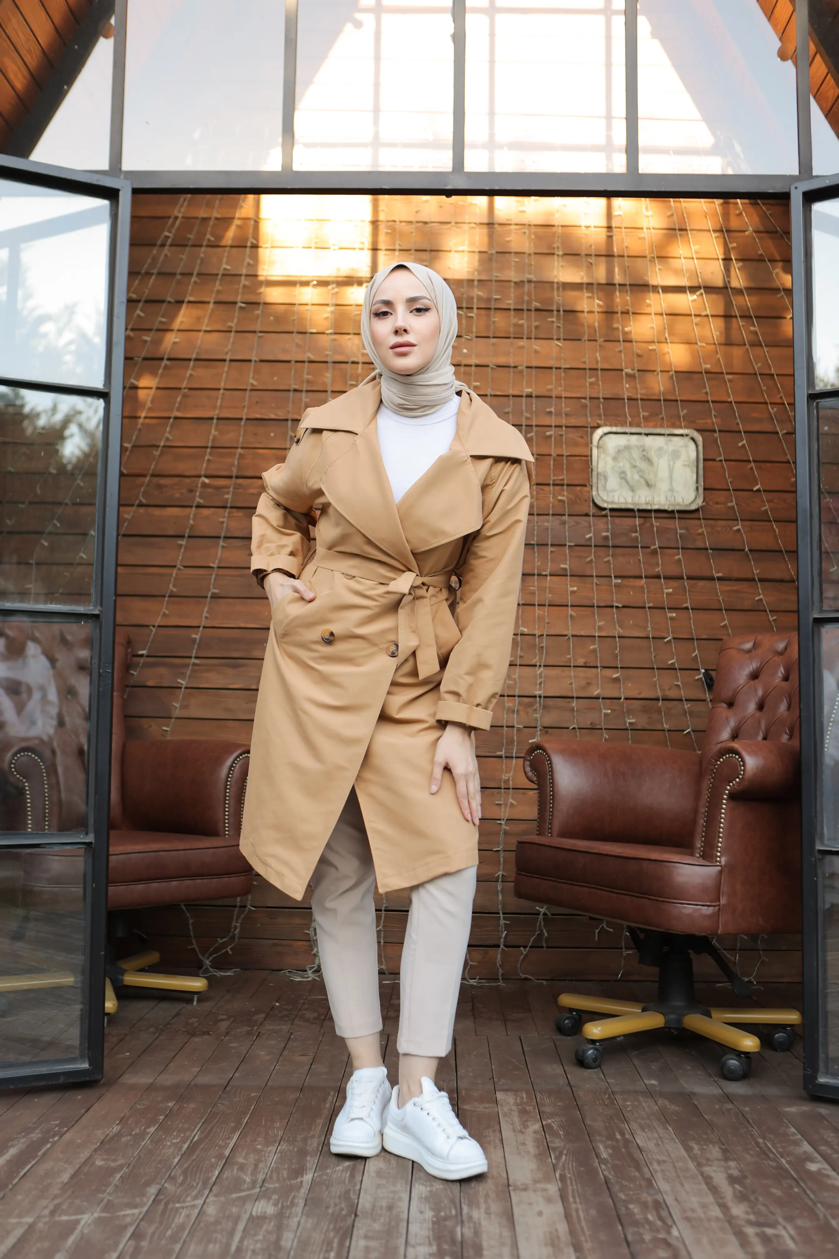 8451 Geniş Yaka Trençkot Camel-detail