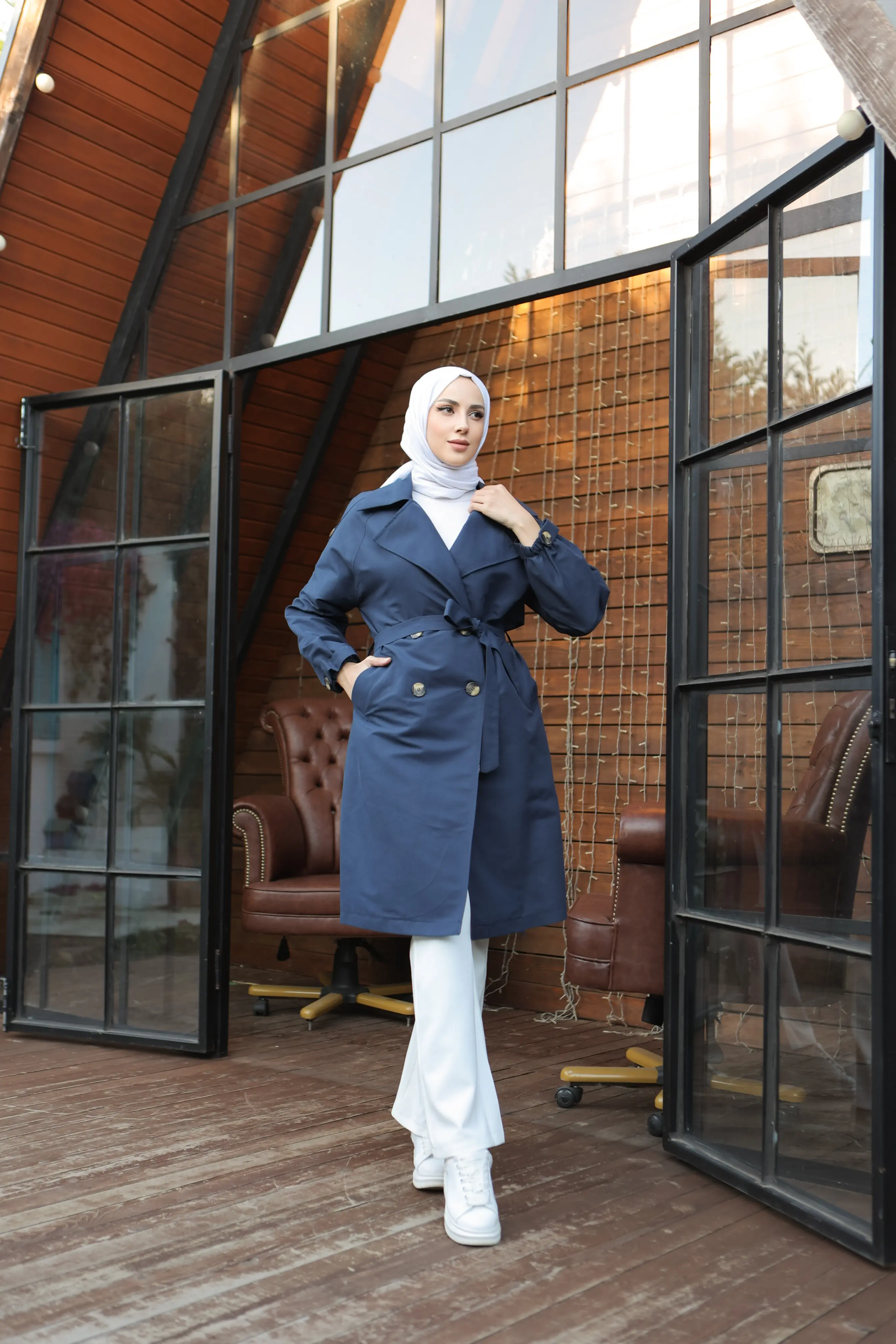 Wıde Collar Trench Coat-detail