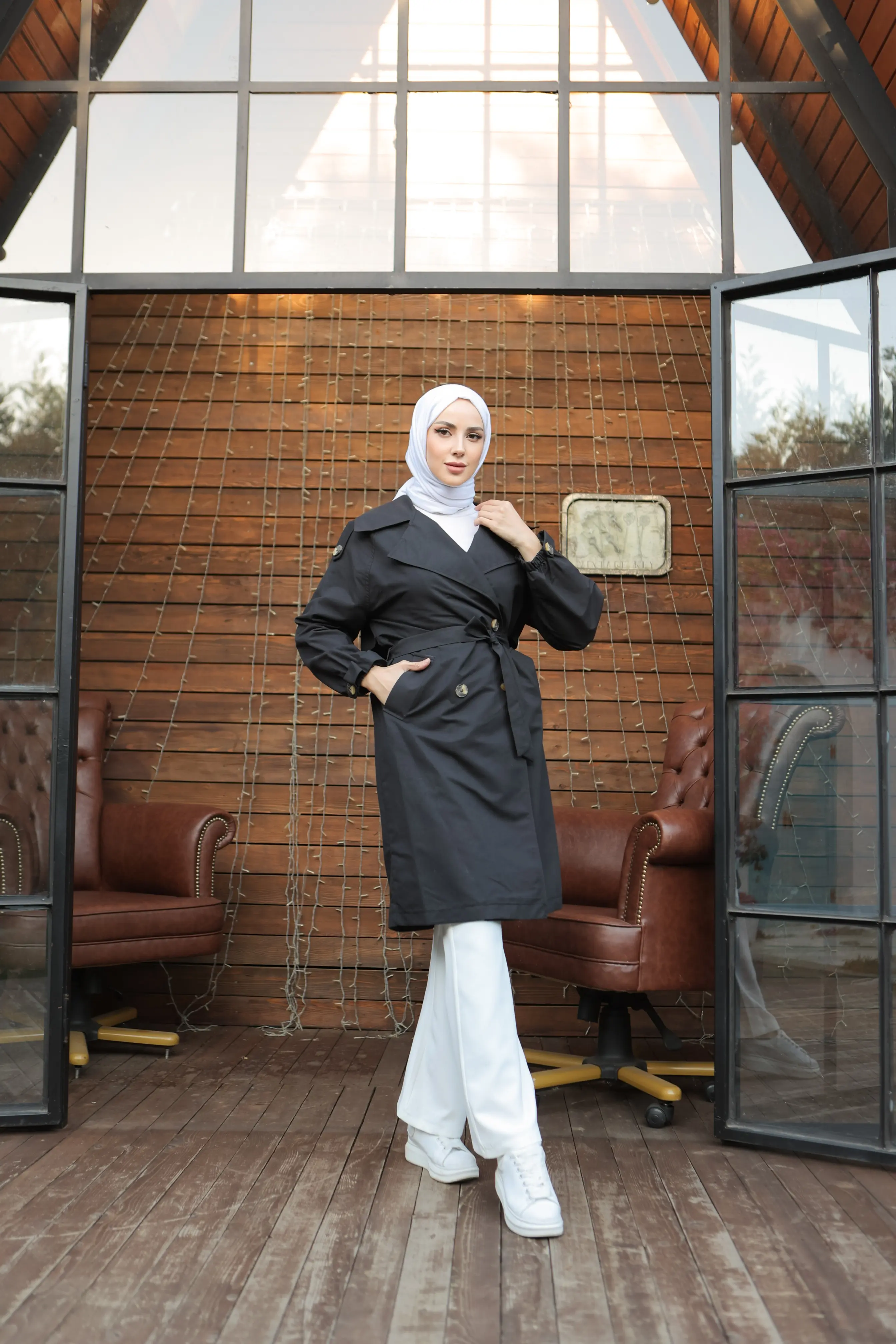 Wıde Collar Trench Coat-detail