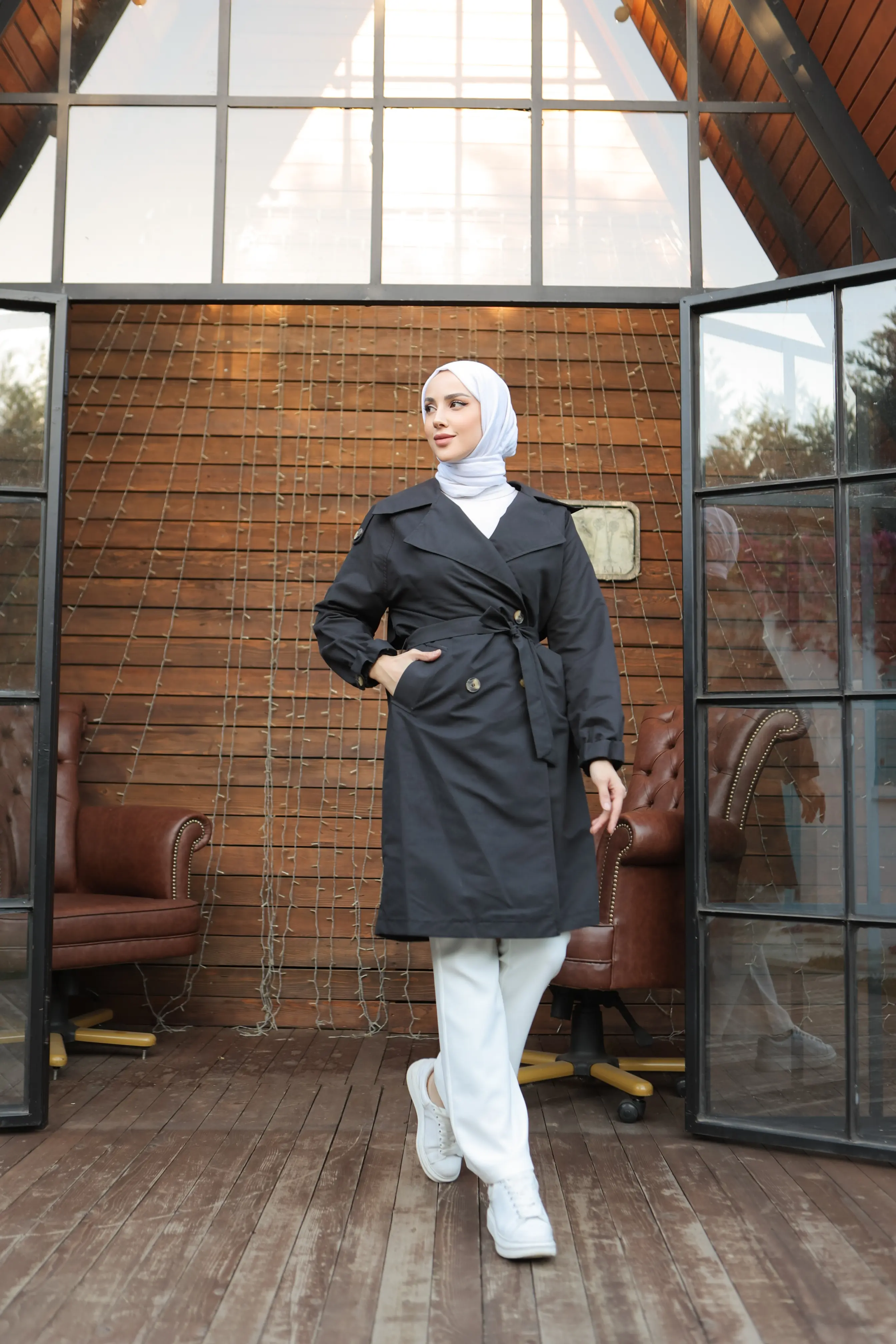 Wıde Collar Trench Coat-detail