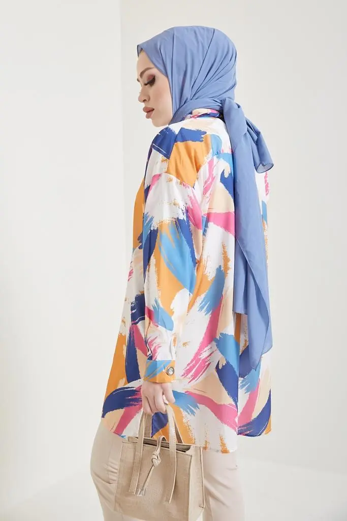 8880 Desenli Tesettür Gömlek Hardal-detail