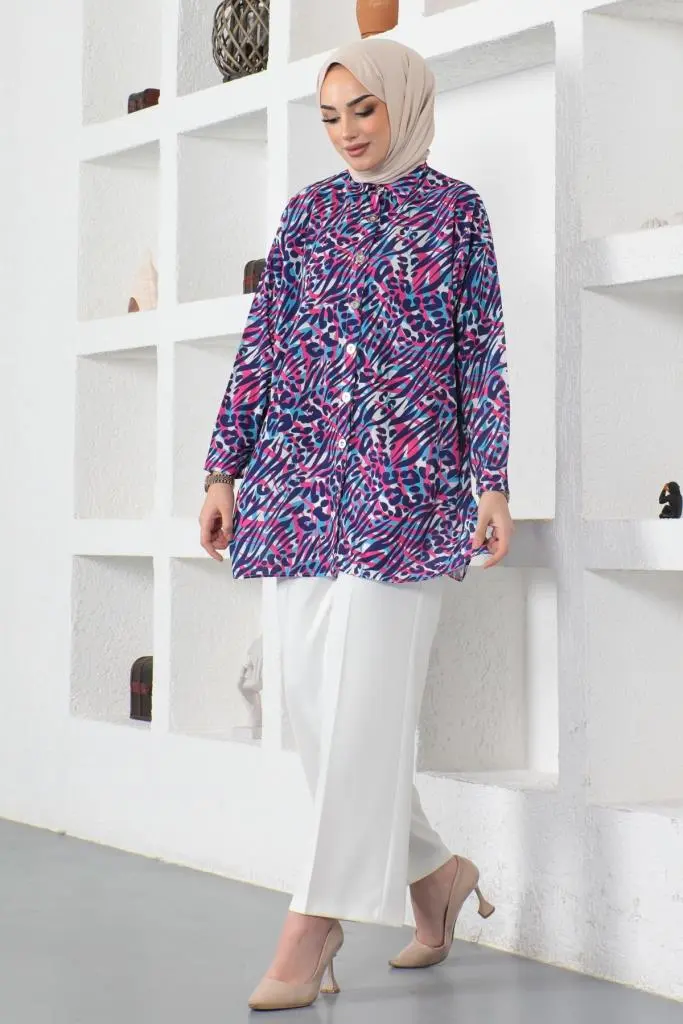 8882 Desenli Tesettür Gömlek Mor-detail
