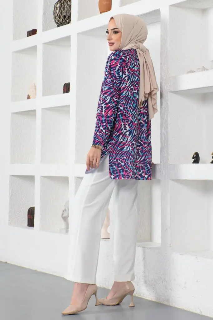 8882 Desenli Tesettür Gömlek Mor-detail