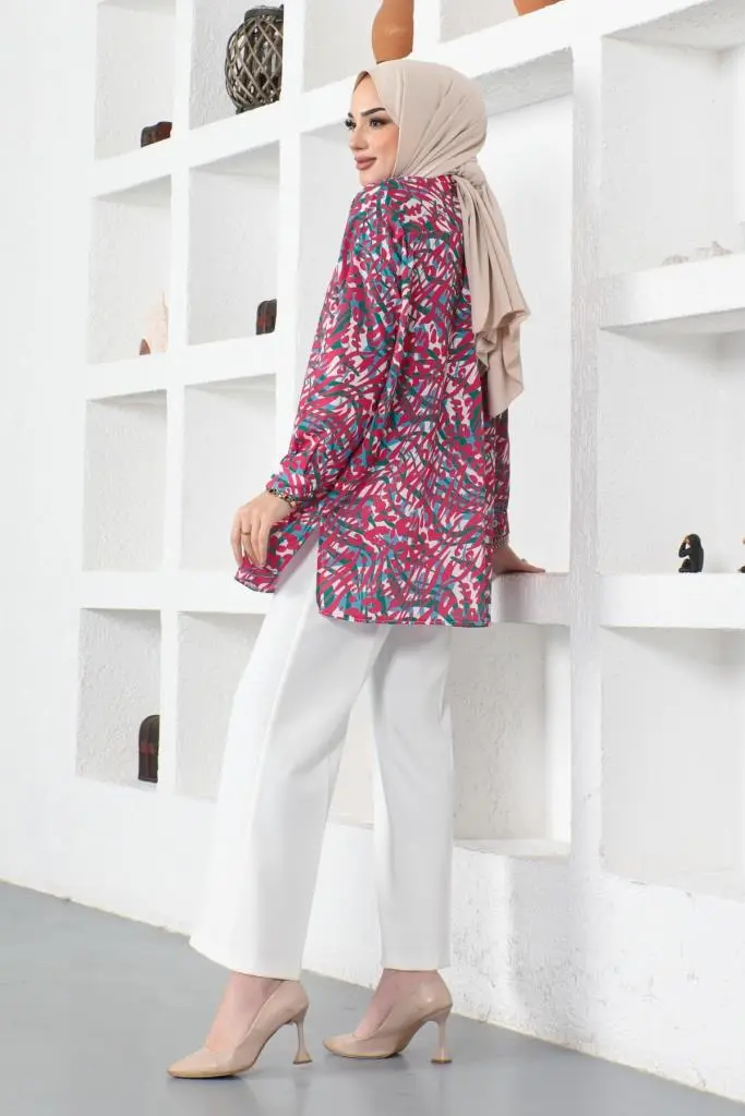 8882 Desenli Tesettür Gömlek Yeşil-detail