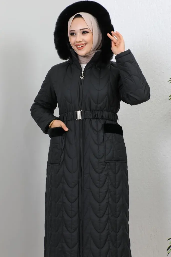 9107 Kapitone Kışlık Kaban Siyah-detail