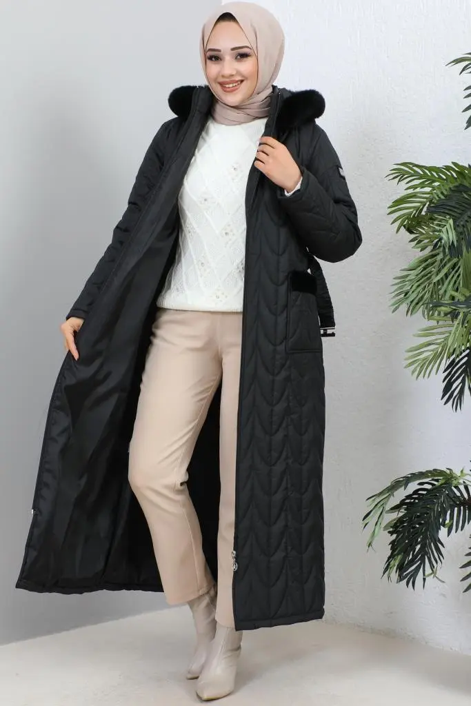 9107 Kapitone Kışlık Kaban Siyah-detail