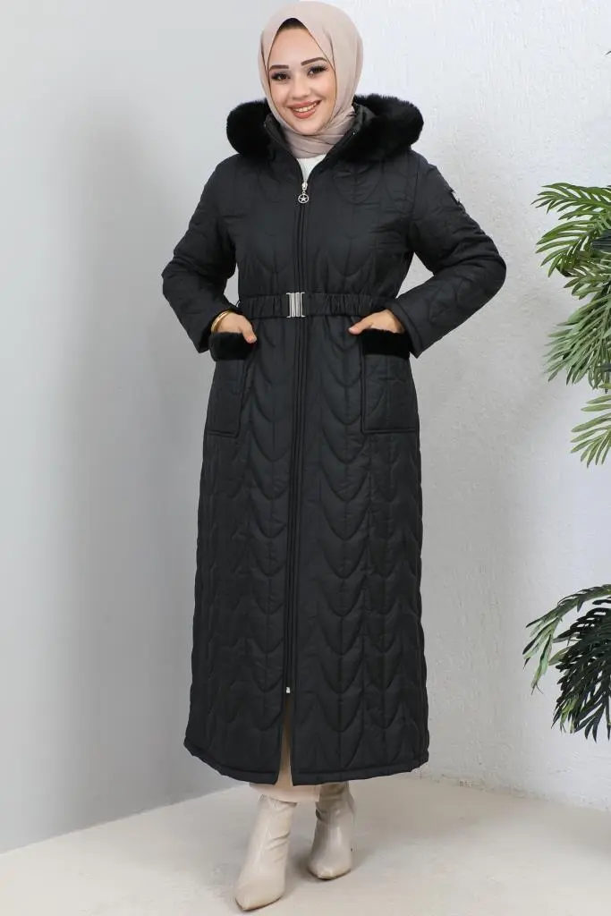 9107 Kapitone Kışlık Kaban Siyah-detail