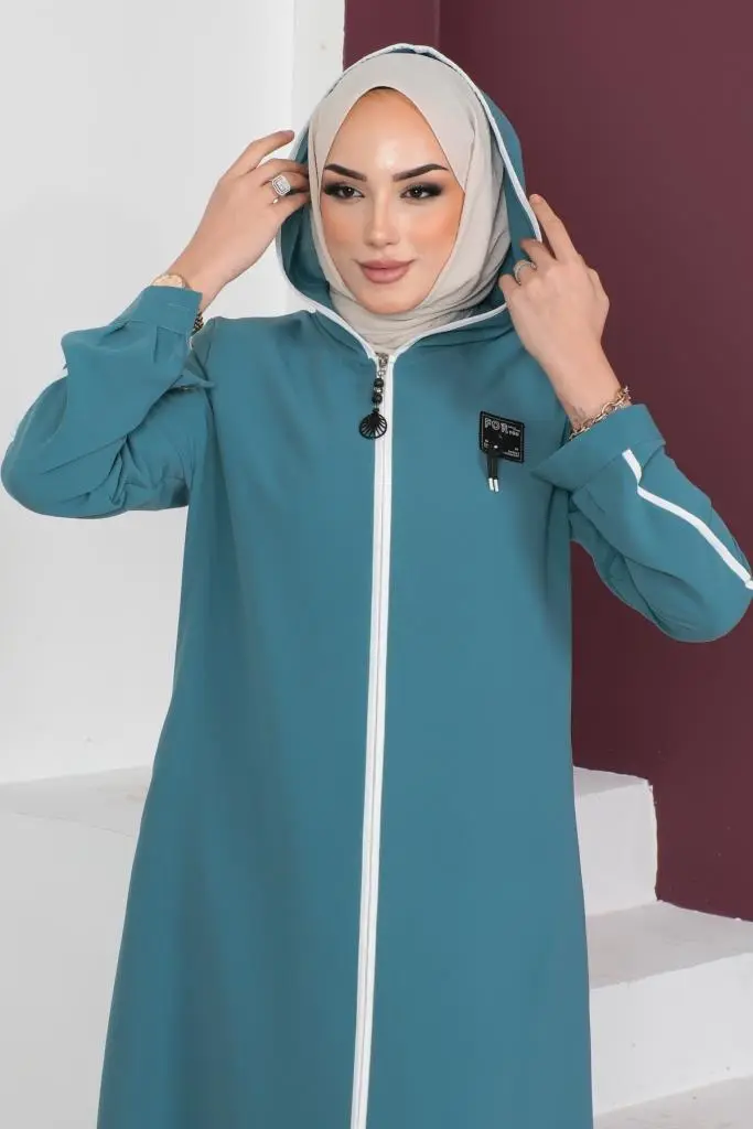 920 Emblem Detailed Hijab Abaya Mint Green-detail