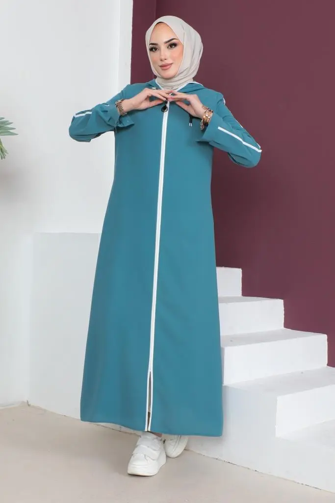 920 Emblem Detailed Hijab Abaya Mint Green-detail