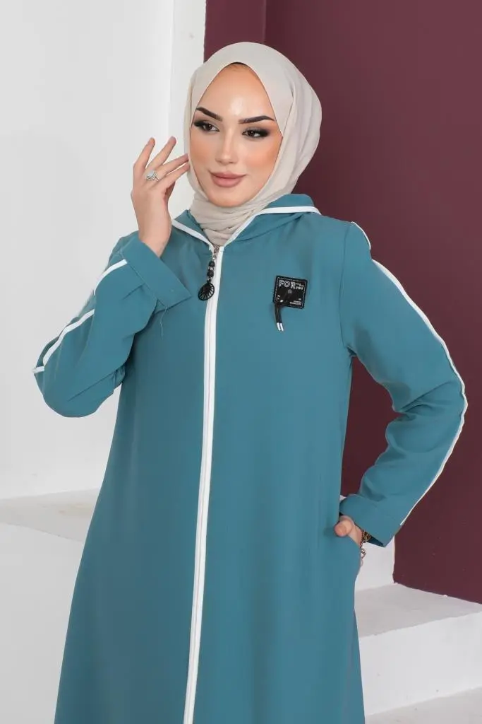 920 Emblem Detailed Hijab Abaya Mint Green-detail