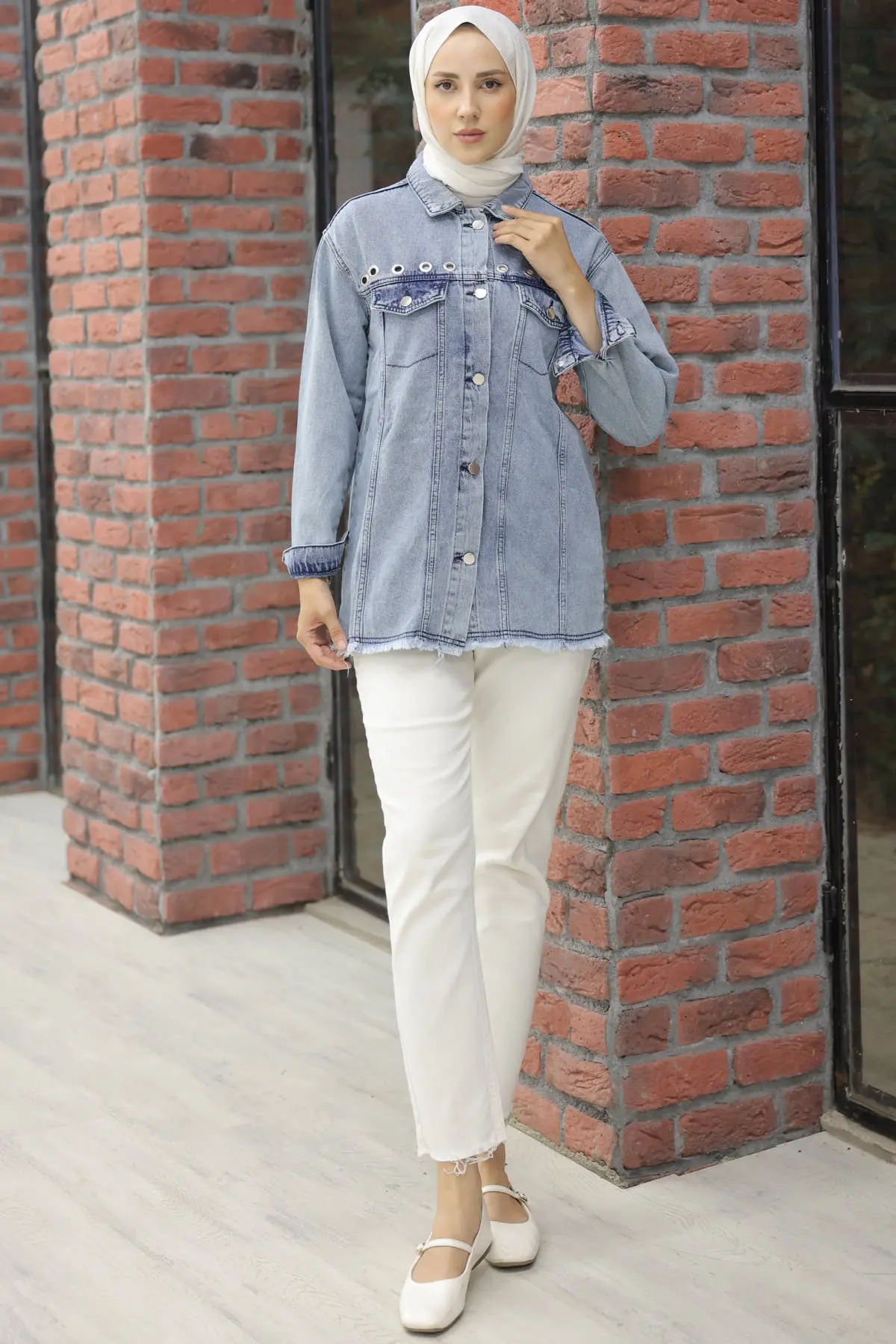 9744 Kuş Gözlü Kot Ceket Mavi-detail