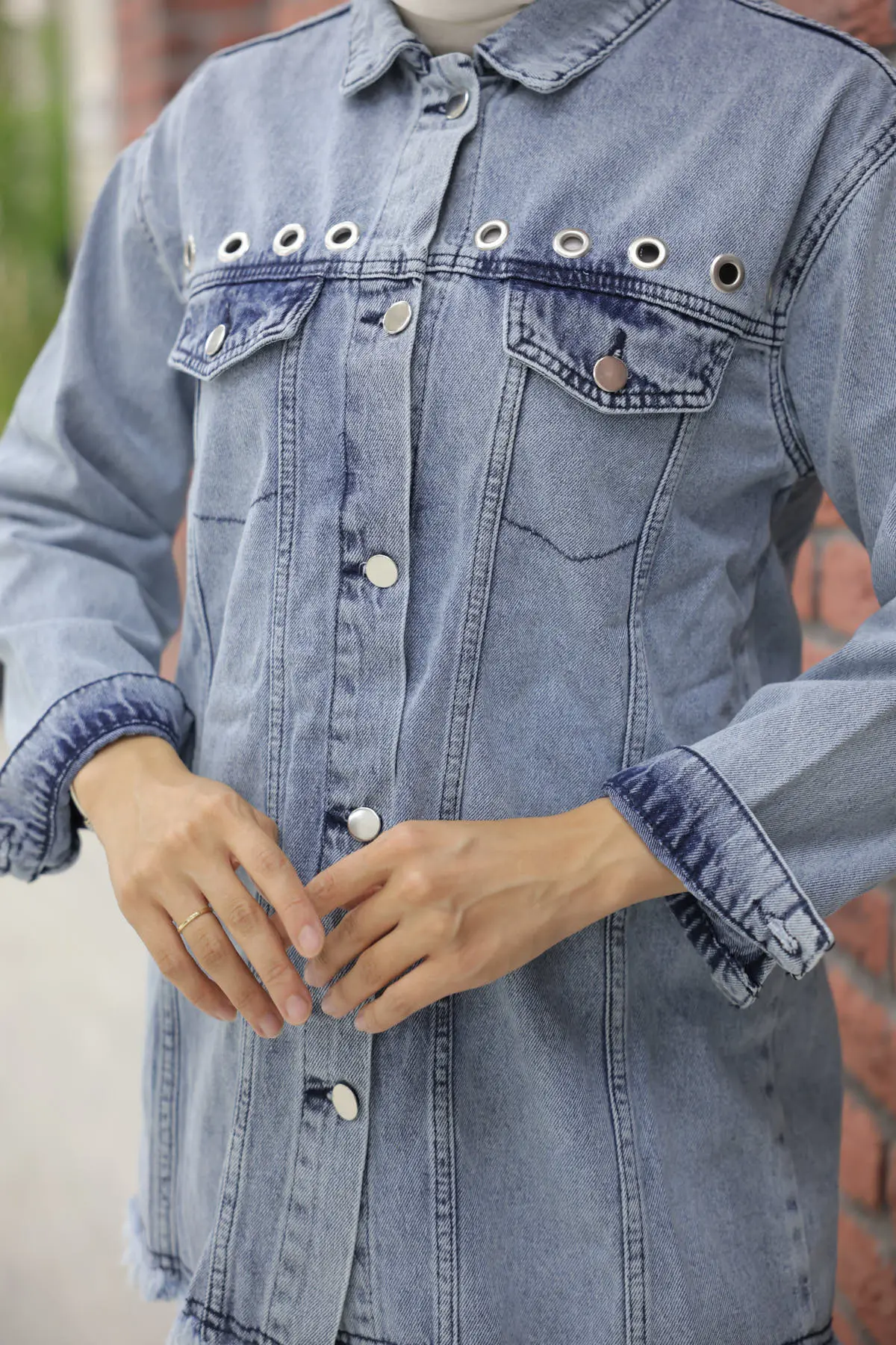 9744 Kuş Gözlü Kot Ceket Mavi-detail