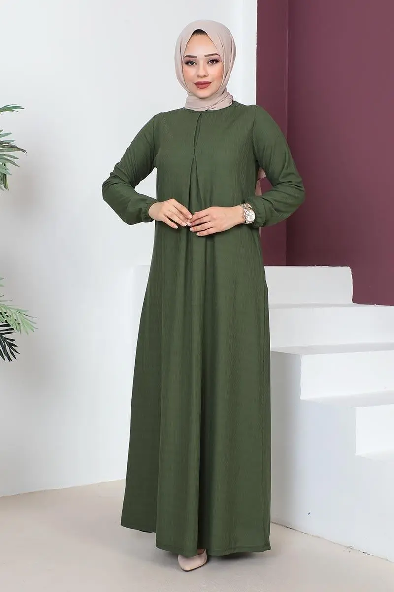 A Pile Model Elbise Koyu Haki-detail