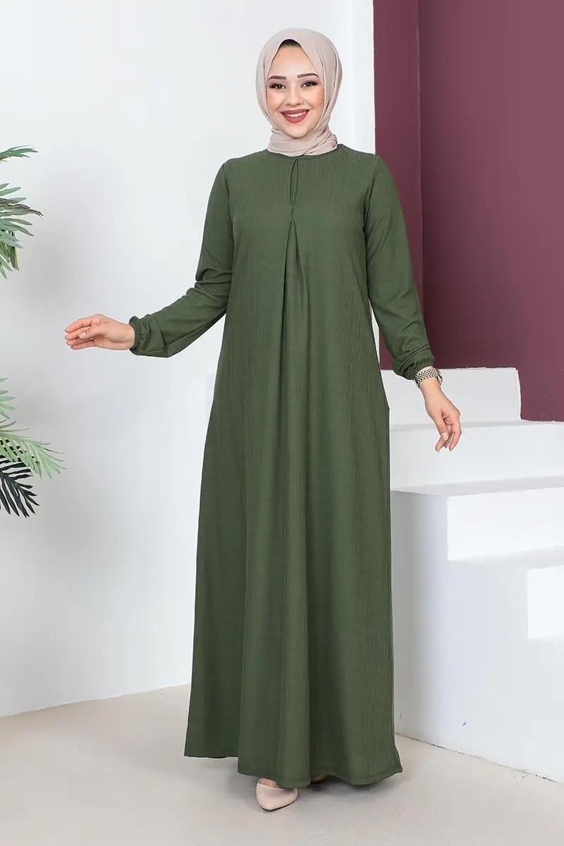 A Pile Model Elbise Koyu Haki-detail