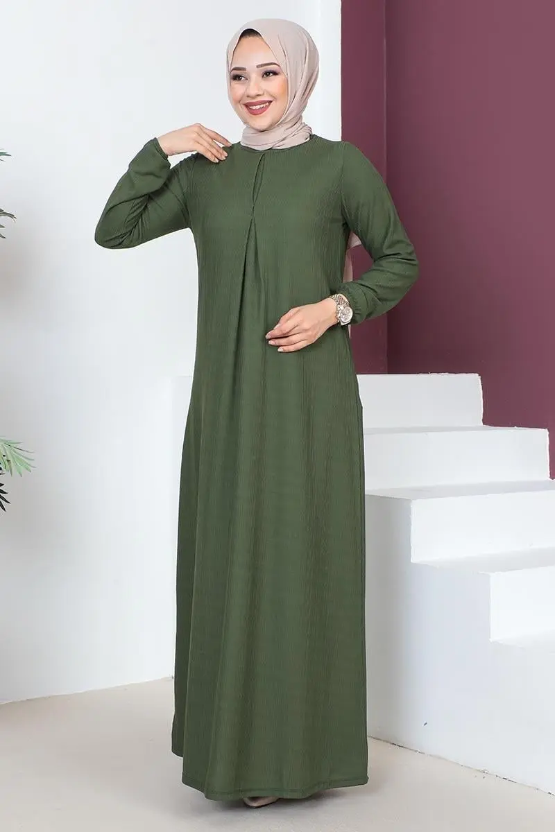 A Pile Model Elbise Koyu Haki-detail