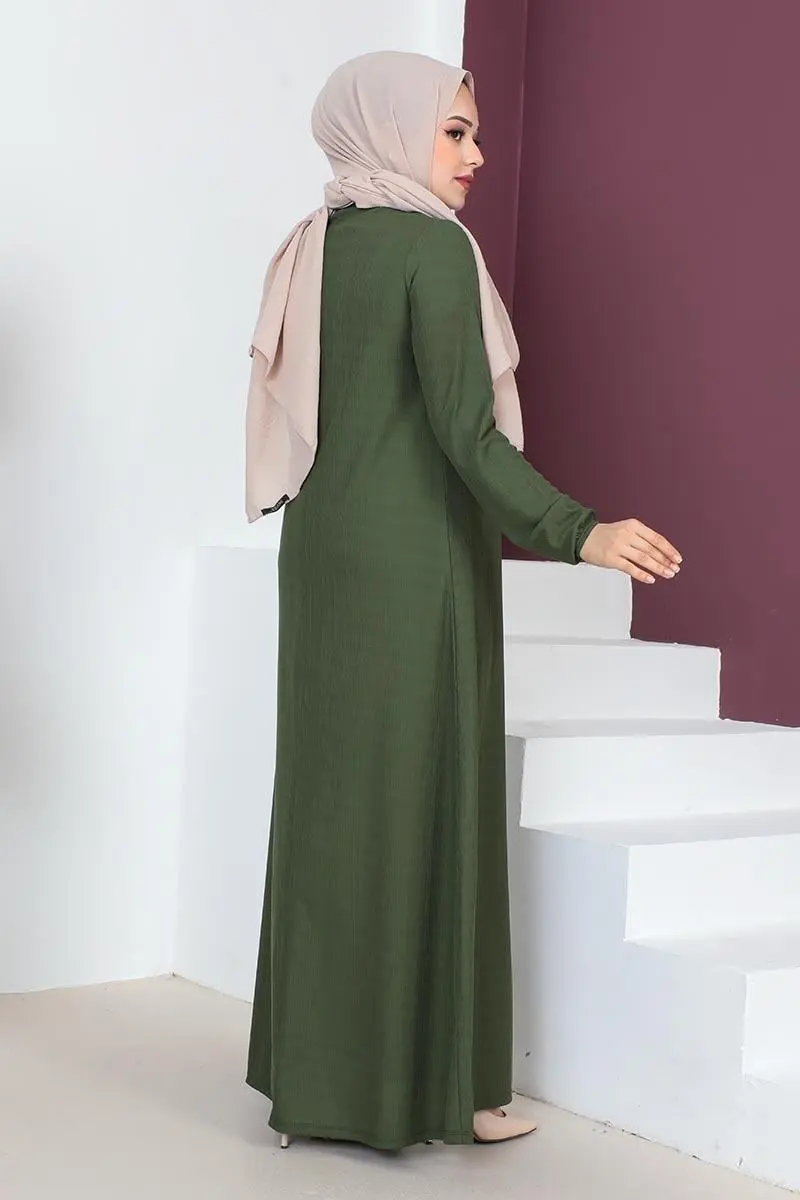 A Pile Model Elbise Koyu Haki-detail