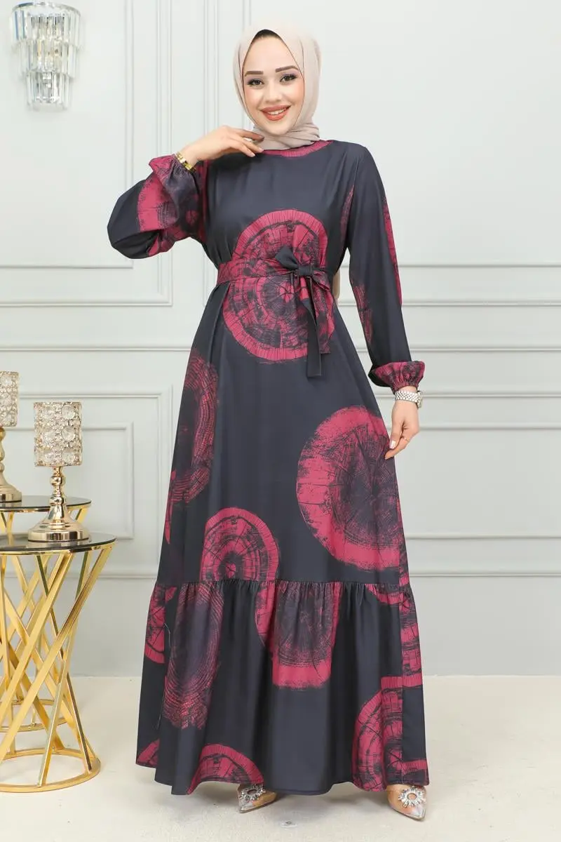 Aerobin Desenli Elbise Bordo-detail