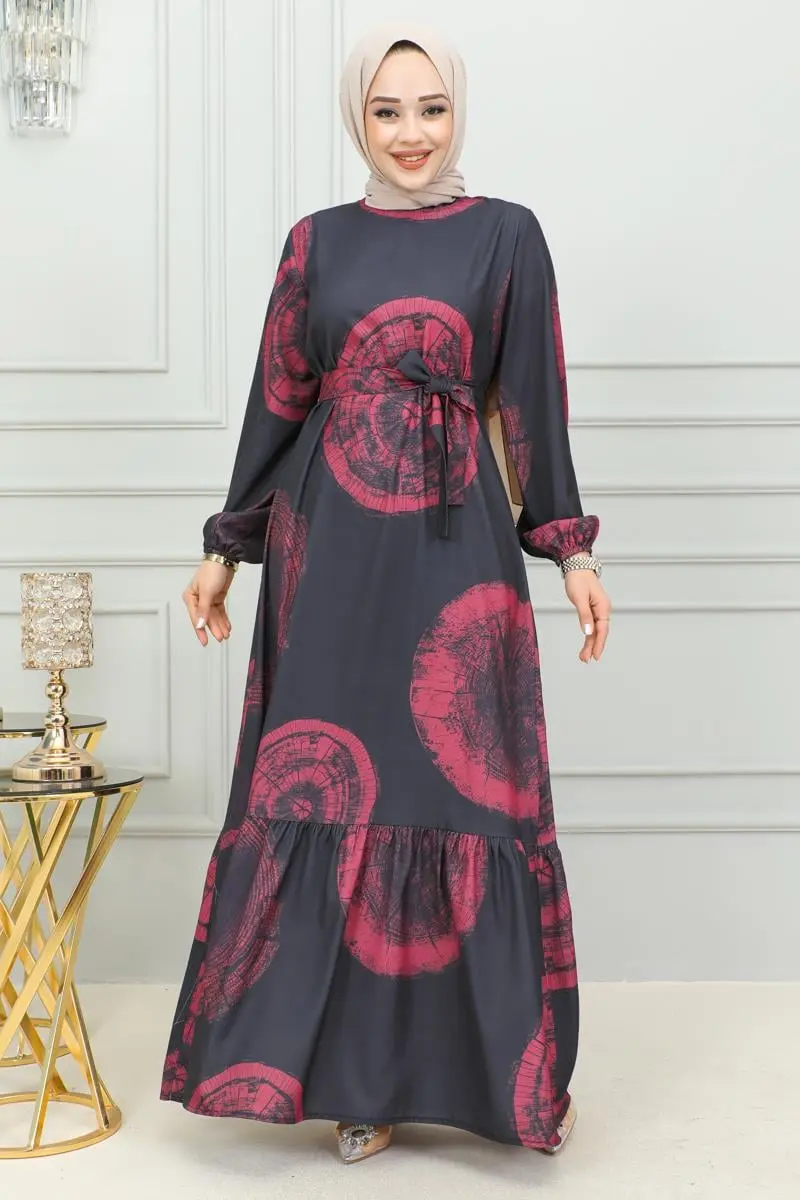 Aerobin Desenli Elbise Bordo-detail