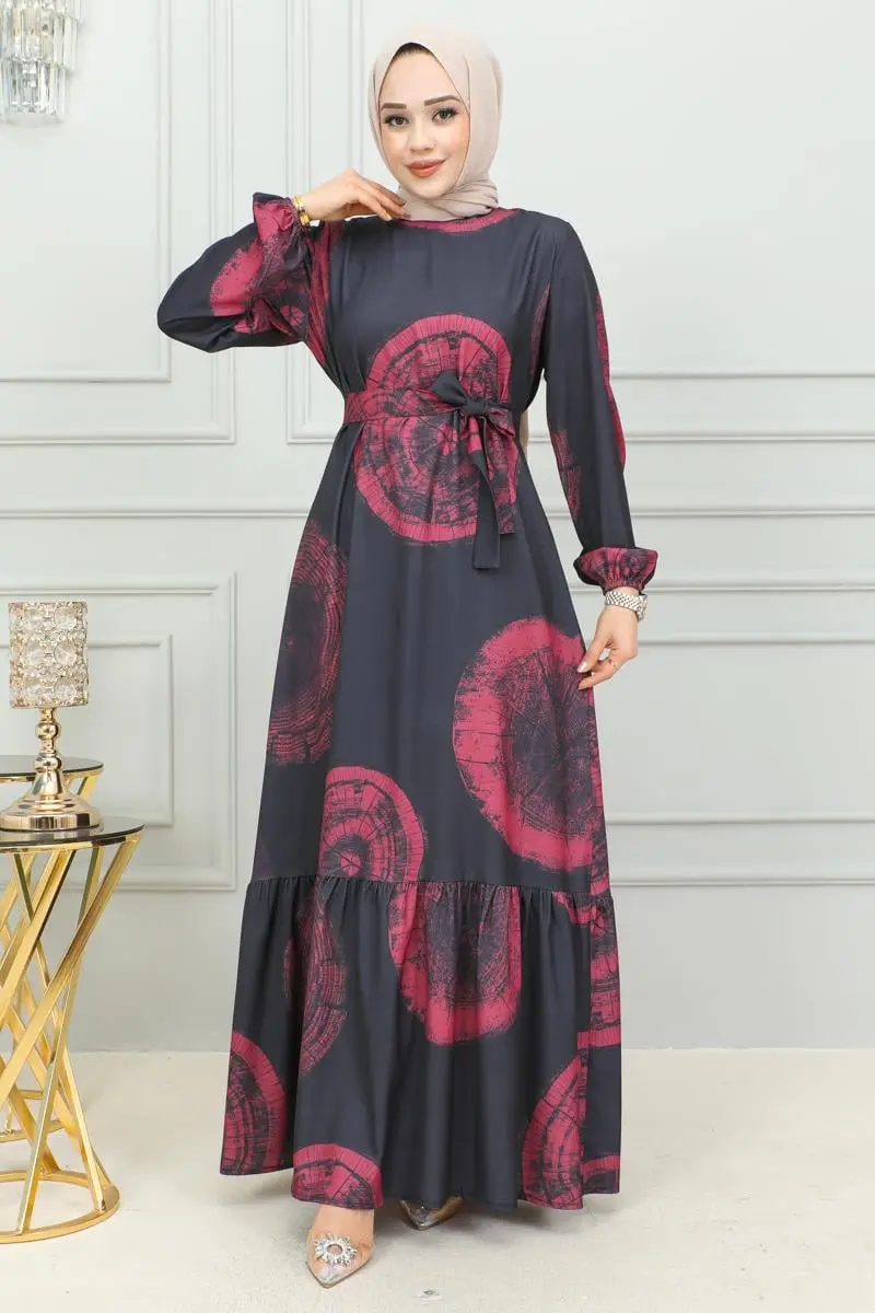 Aerobin Desenli Elbise Bordo-detail