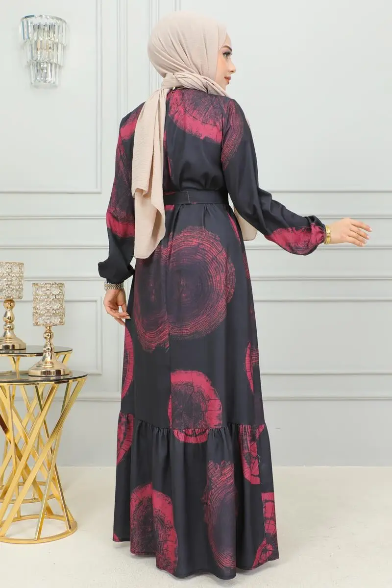 Aerobin Desenli Elbise Bordo-detail