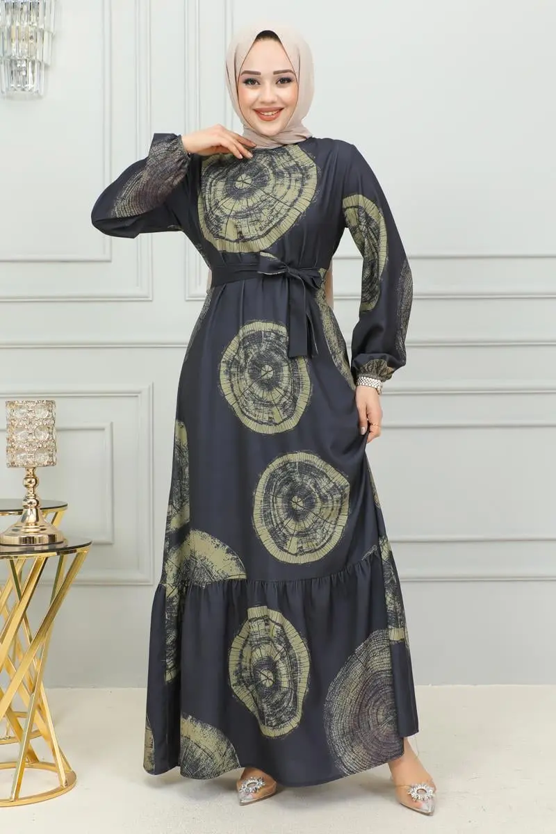 Aerobin Desenli Elbise Haki-detail