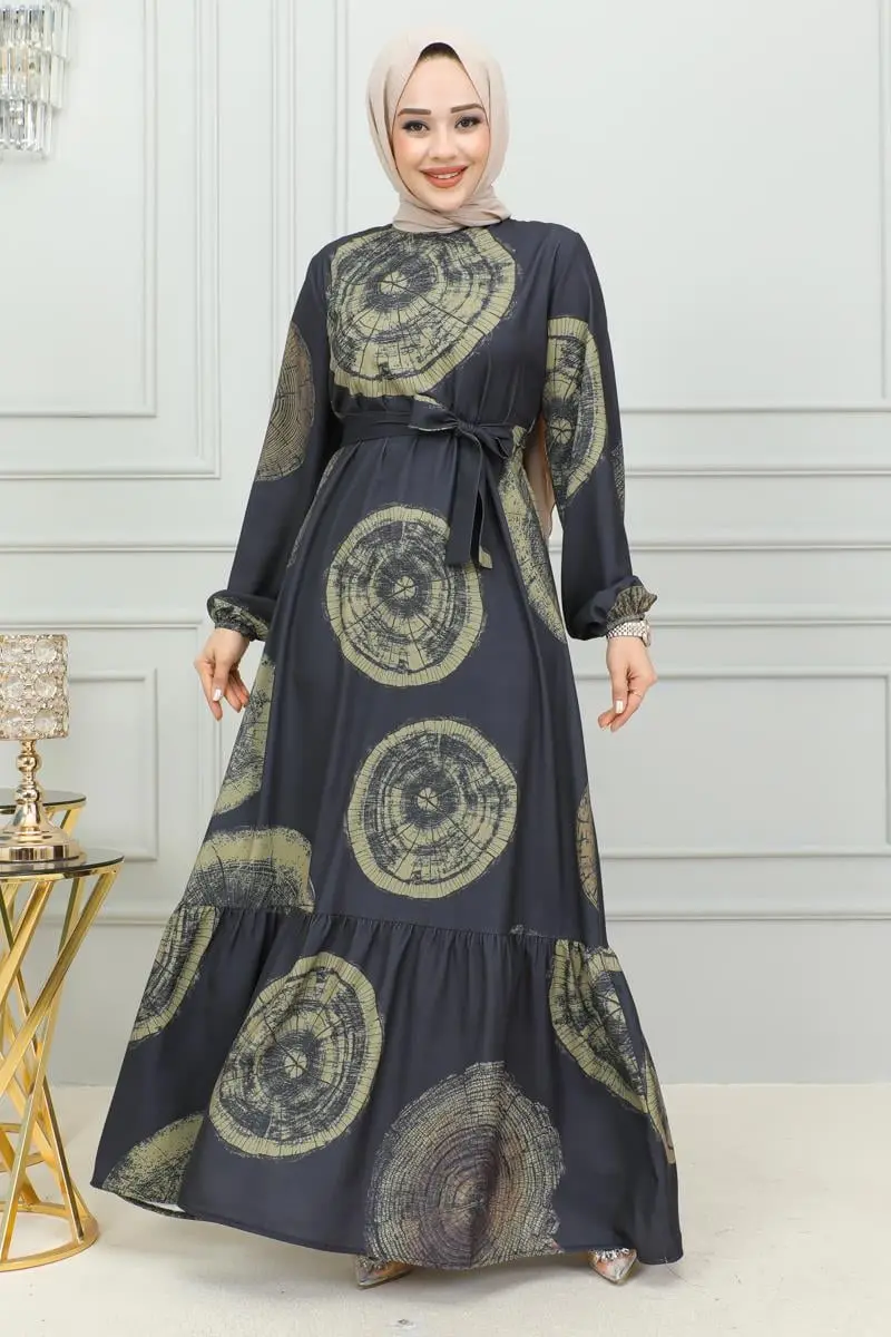 Aerobin Desenli Elbise Haki-detail