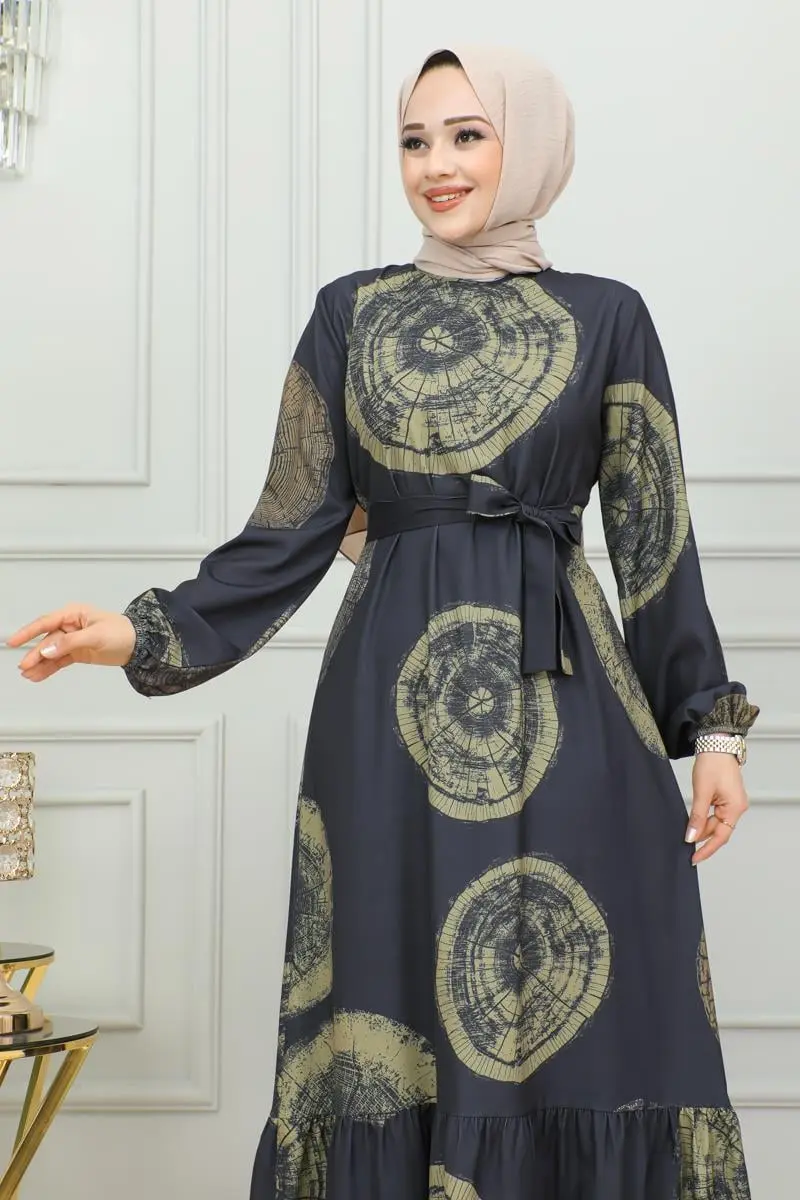 Aerobin Desenli Elbise Haki-detail