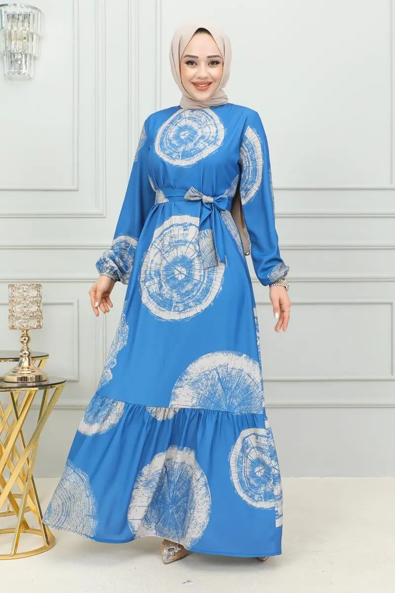 Aerobin Desenli Elbise Indigo-detail