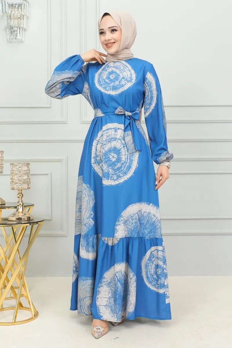 Aerobin Desenli Elbise Indigo-detail