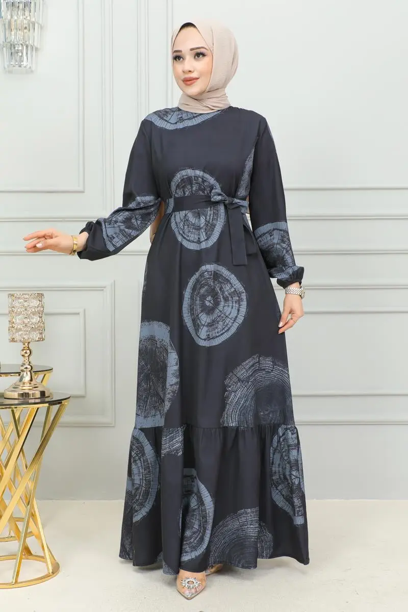 Aerobin Desenli Elbise Lacivert-detail