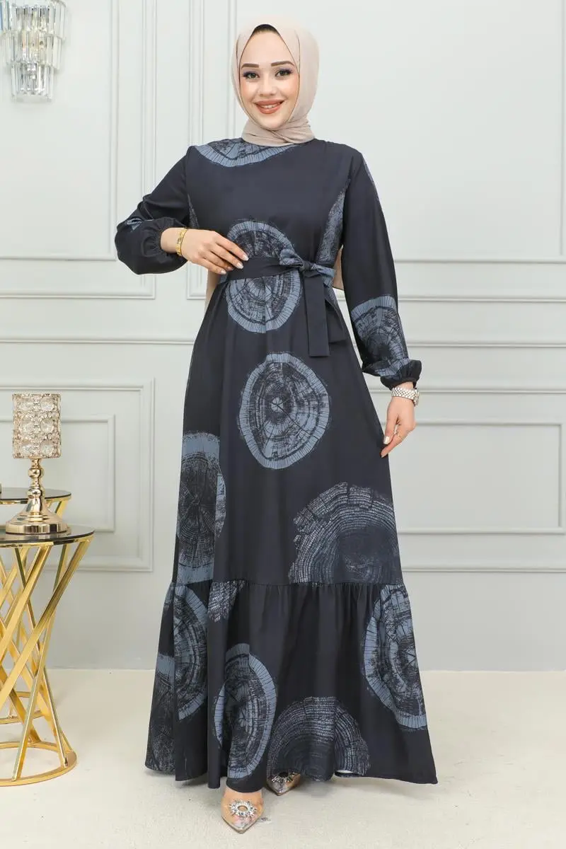 Aerobin Desenli Elbise Lacivert-detail