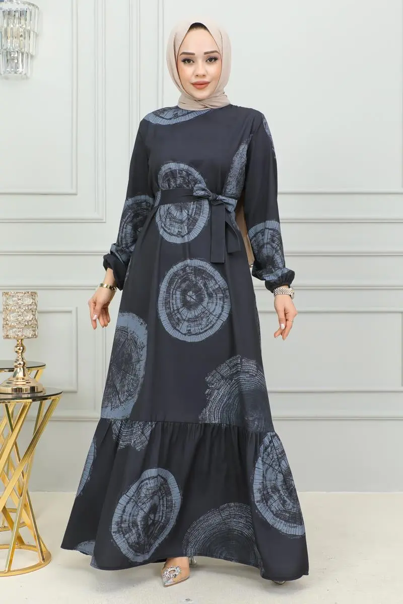 Aerobin Desenli Elbise Lacivert-detail