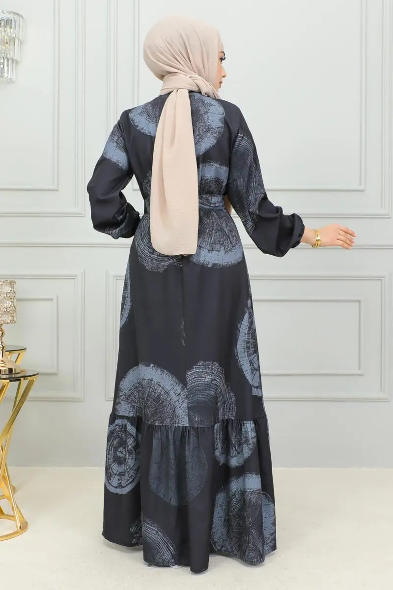 Aerobin Desenli Elbise Lacivert-detail