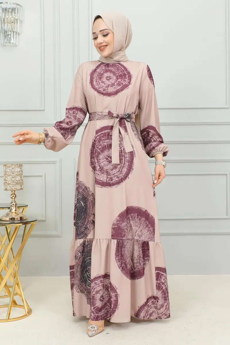 Aerobin Desenli Elbise Mürdüm-detail