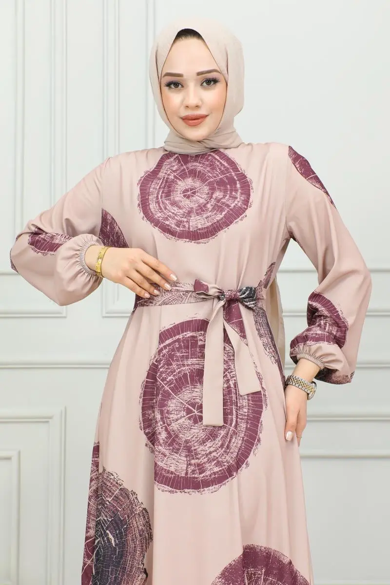 Aerobin Desenli Elbise Mürdüm-detail