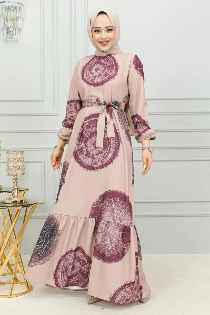 Aerobin Desenli Elbise Mürdüm-detail