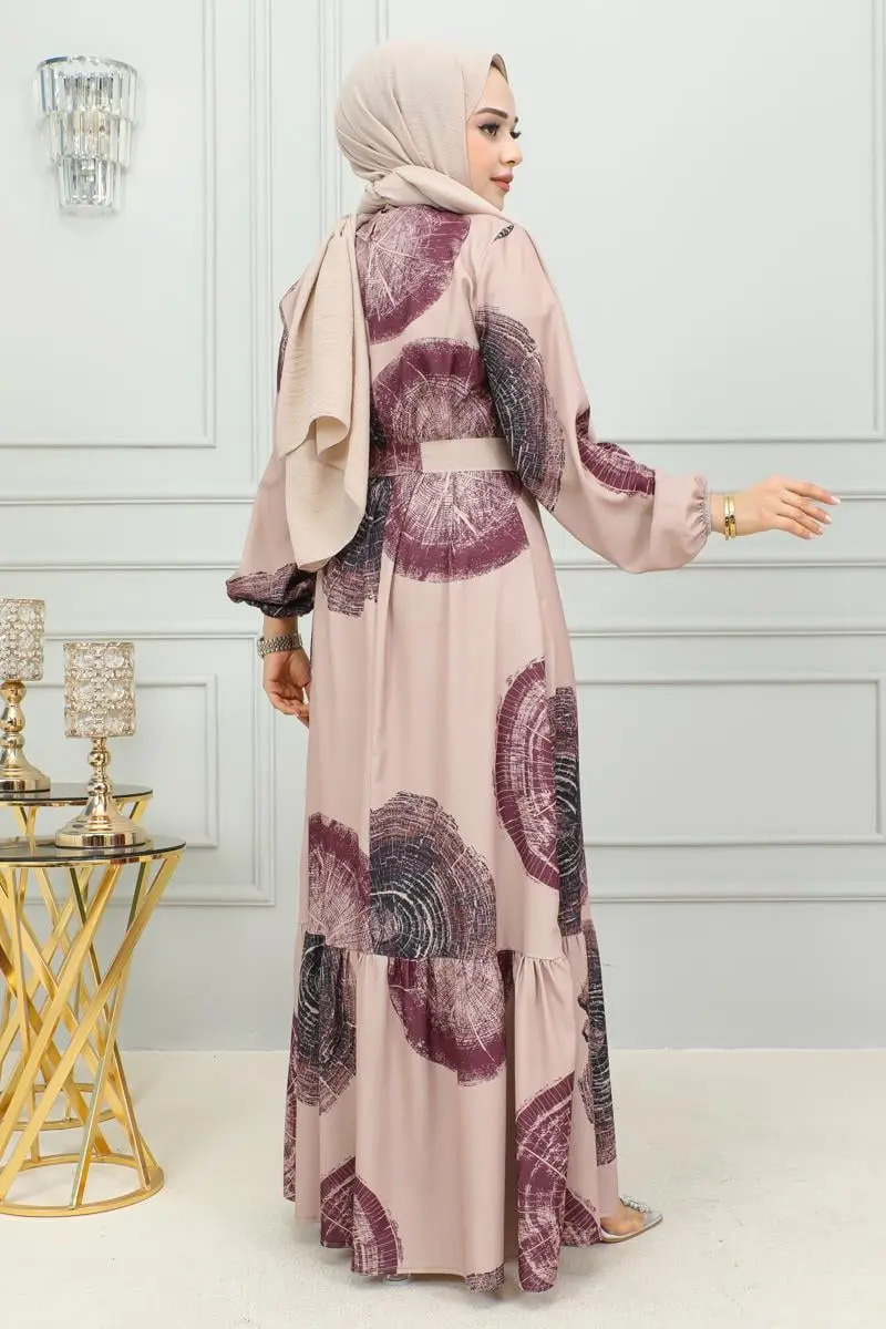 Aerobin Desenli Elbise Mürdüm-detail