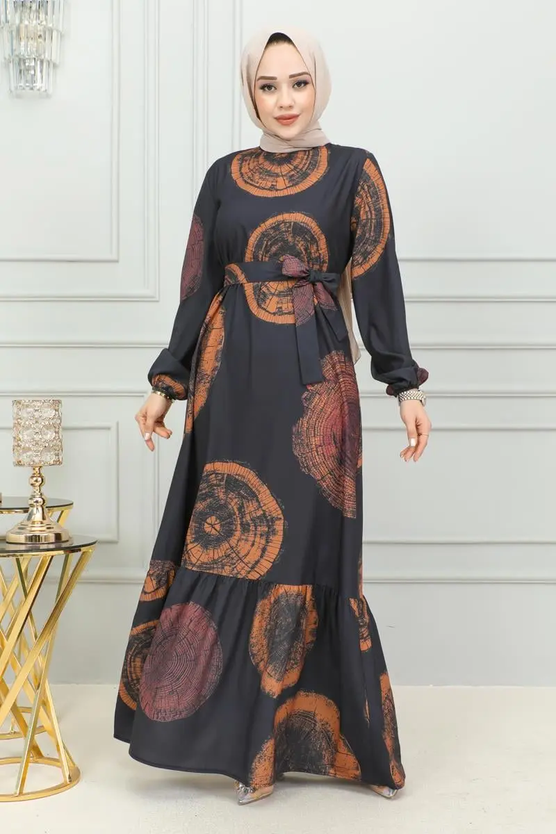 Aerobin Desenli Elbise Taba-detail