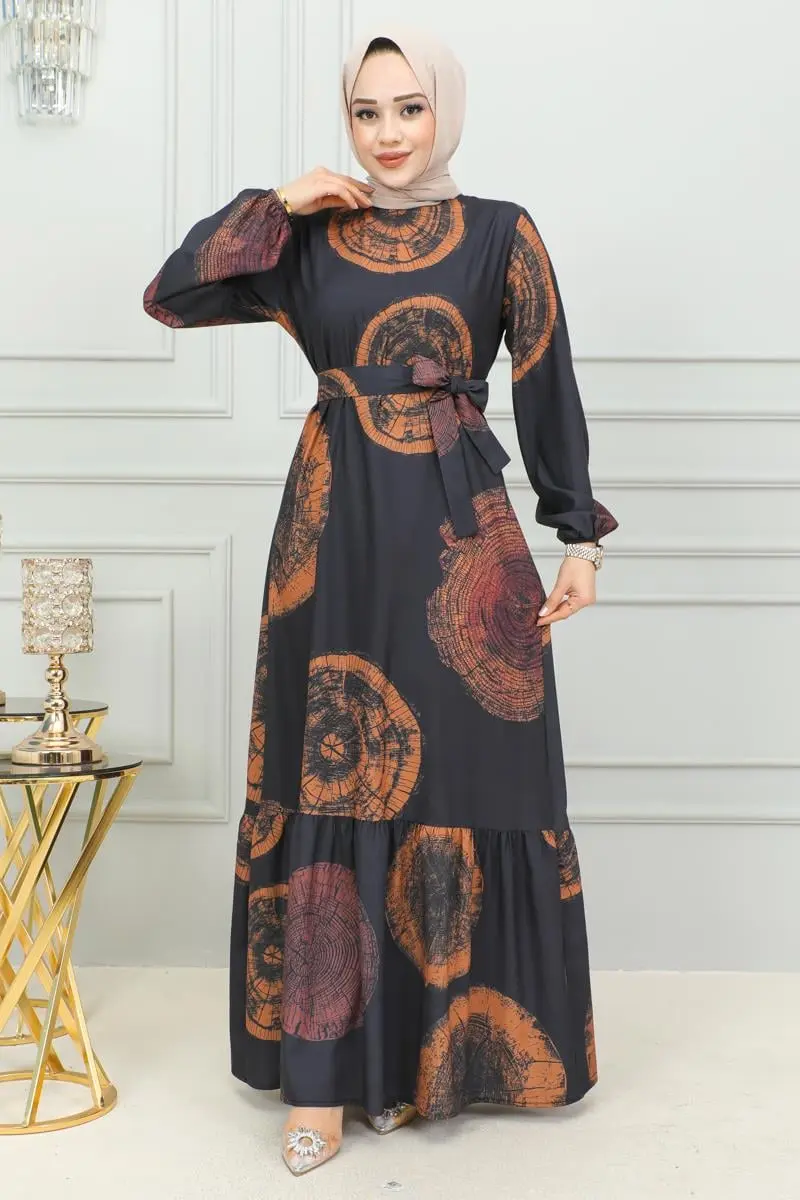 Aerobin Desenli Elbise Taba-detail