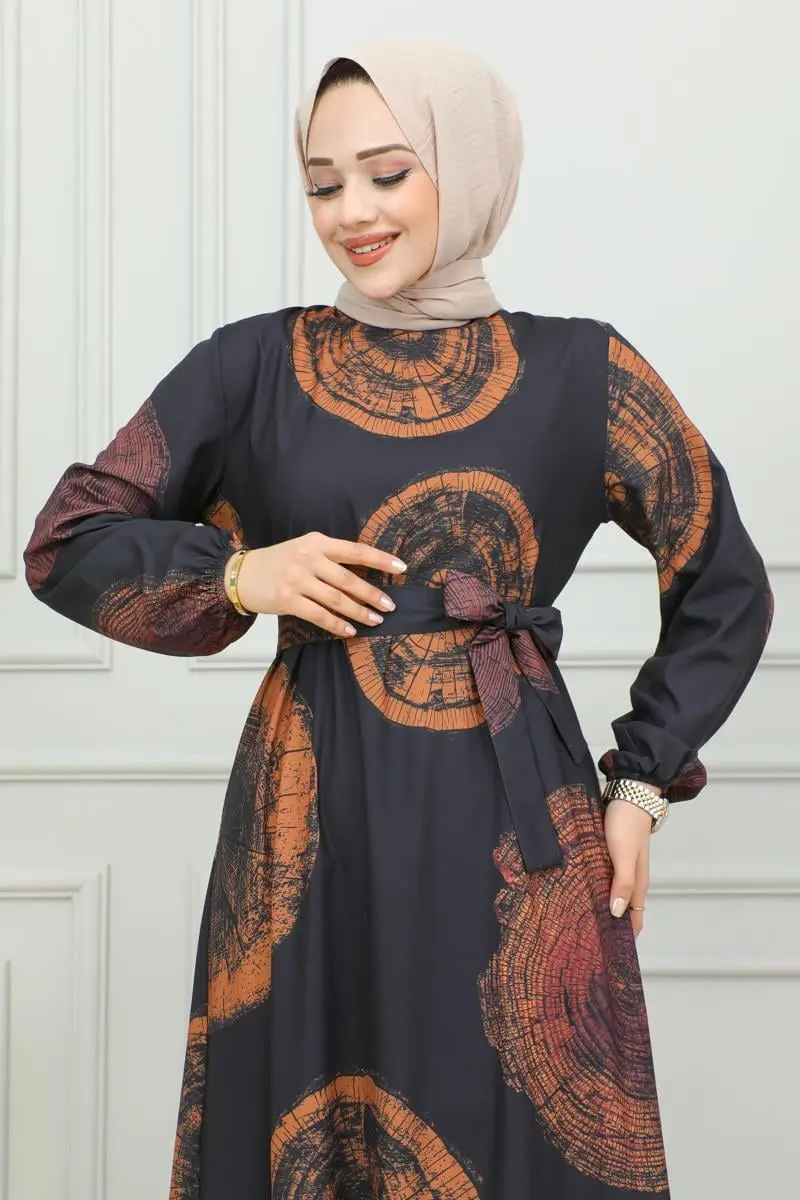 Aerobin Desenli Elbise Taba-detail