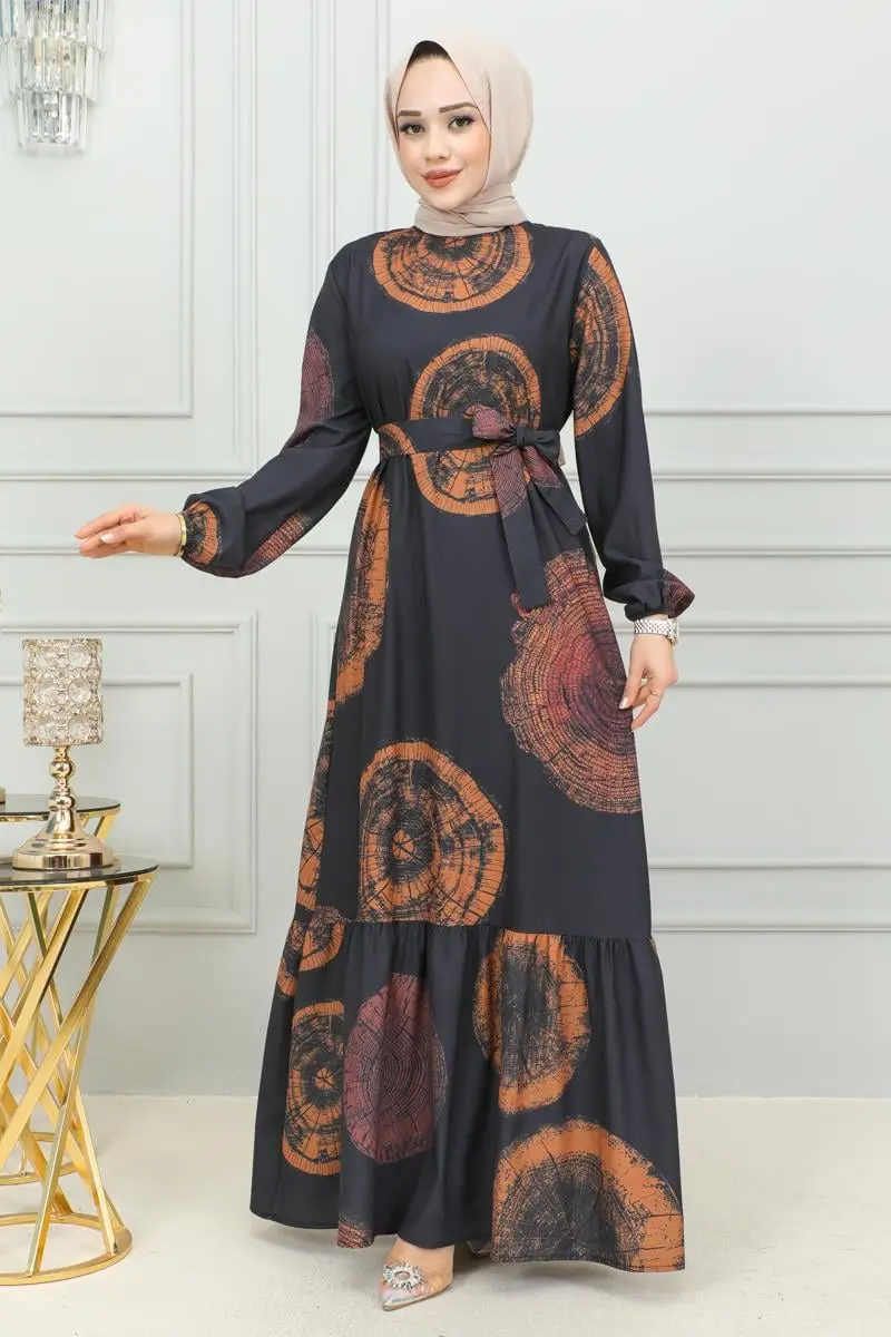 Aerobin Desenli Elbise Taba-detail