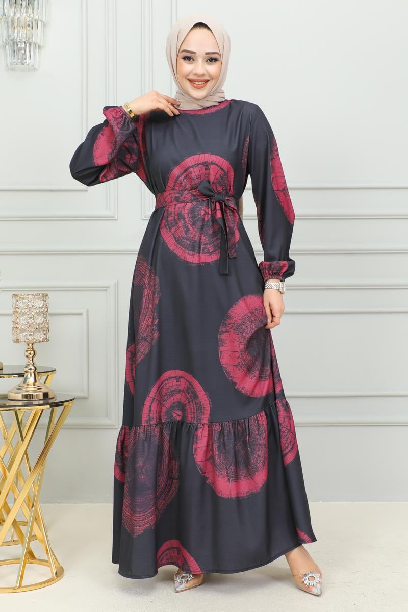 Aerobin Desenli Elbise Bordo