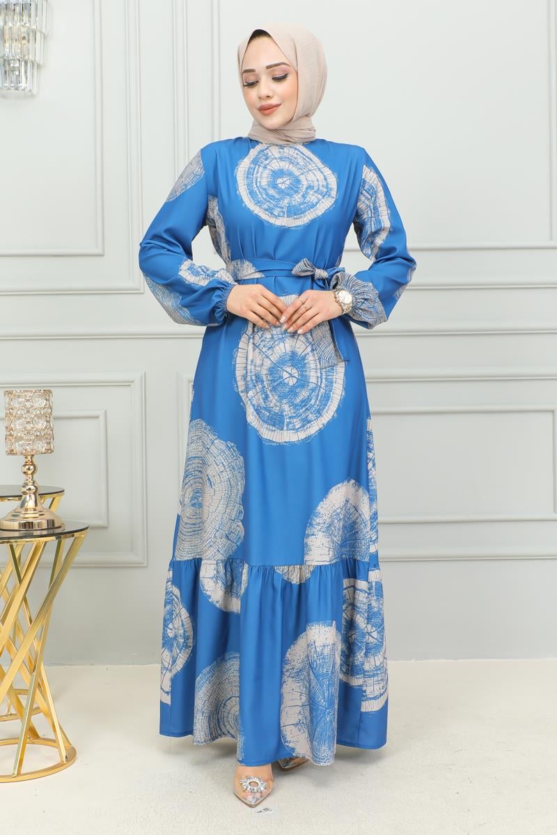 Aerobin Desenli Elbise Indigo