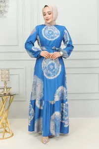 Aerobin Desenli Elbise Indigo