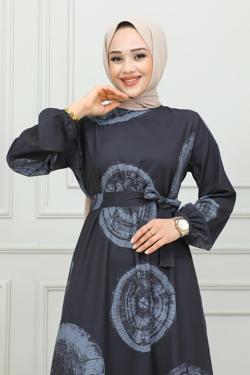 Aerobin Desenli Elbise Lacivert