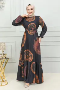 Aerobin Desenli Elbise Taba